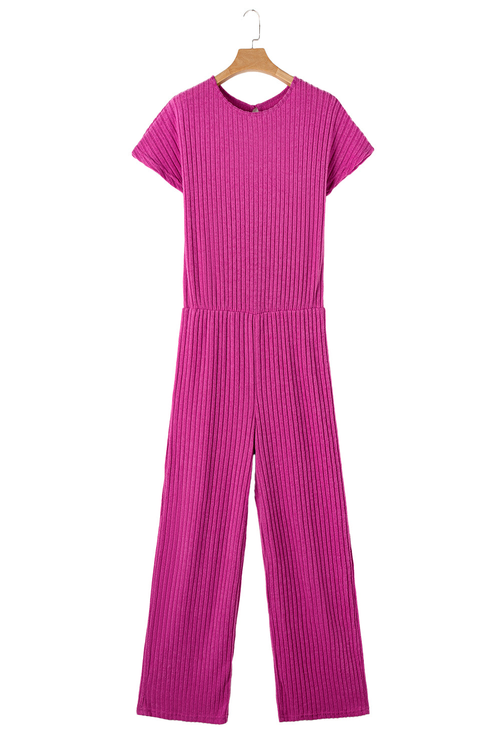 Ribbed Short Sleeve Wide Leg Jumpsuit