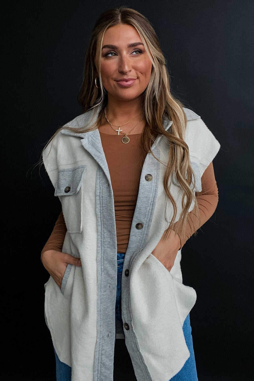 Light Grey Patchwork Jacket Vest