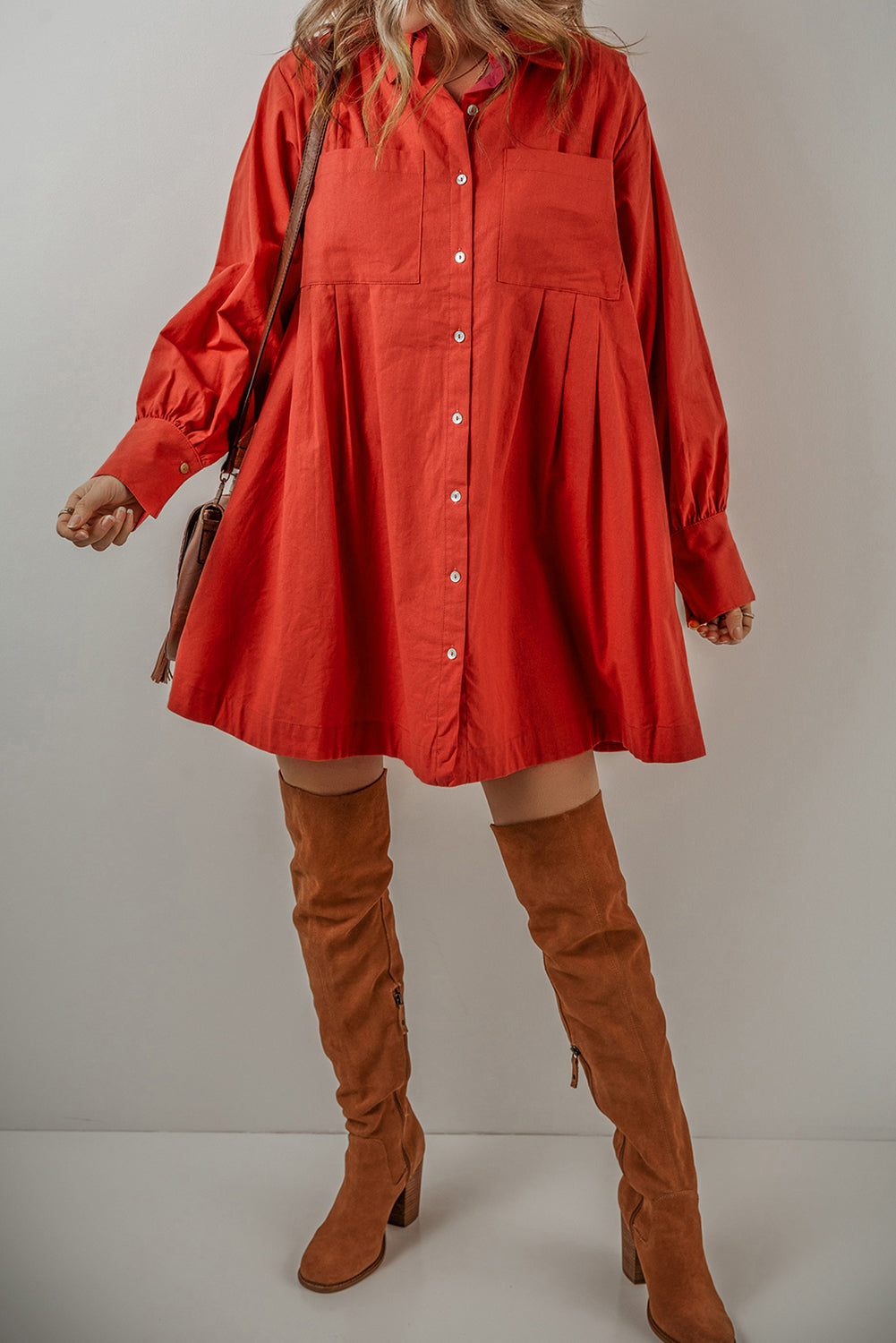 Tomato Red Mini Shirt Dress