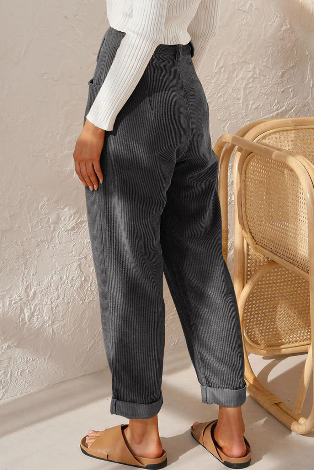 Grey Corduroy Wide Leg Pants