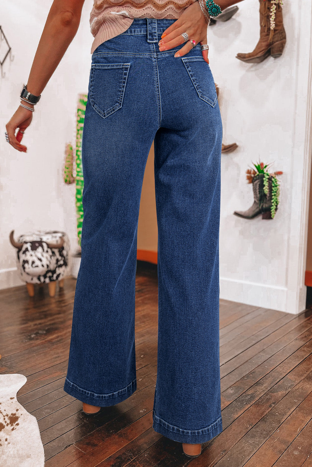 Blue Wide Leg High Waist Jeans