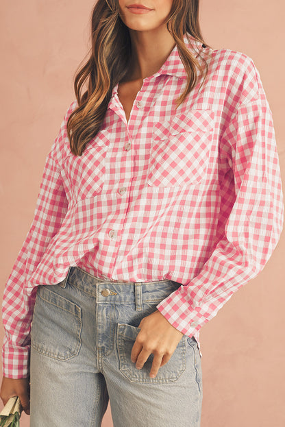 Pink Gingham Print Shirt