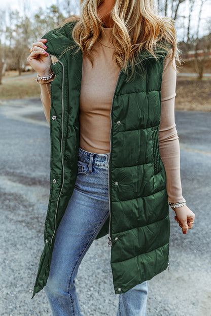 Green Hooded Long Vest Coat