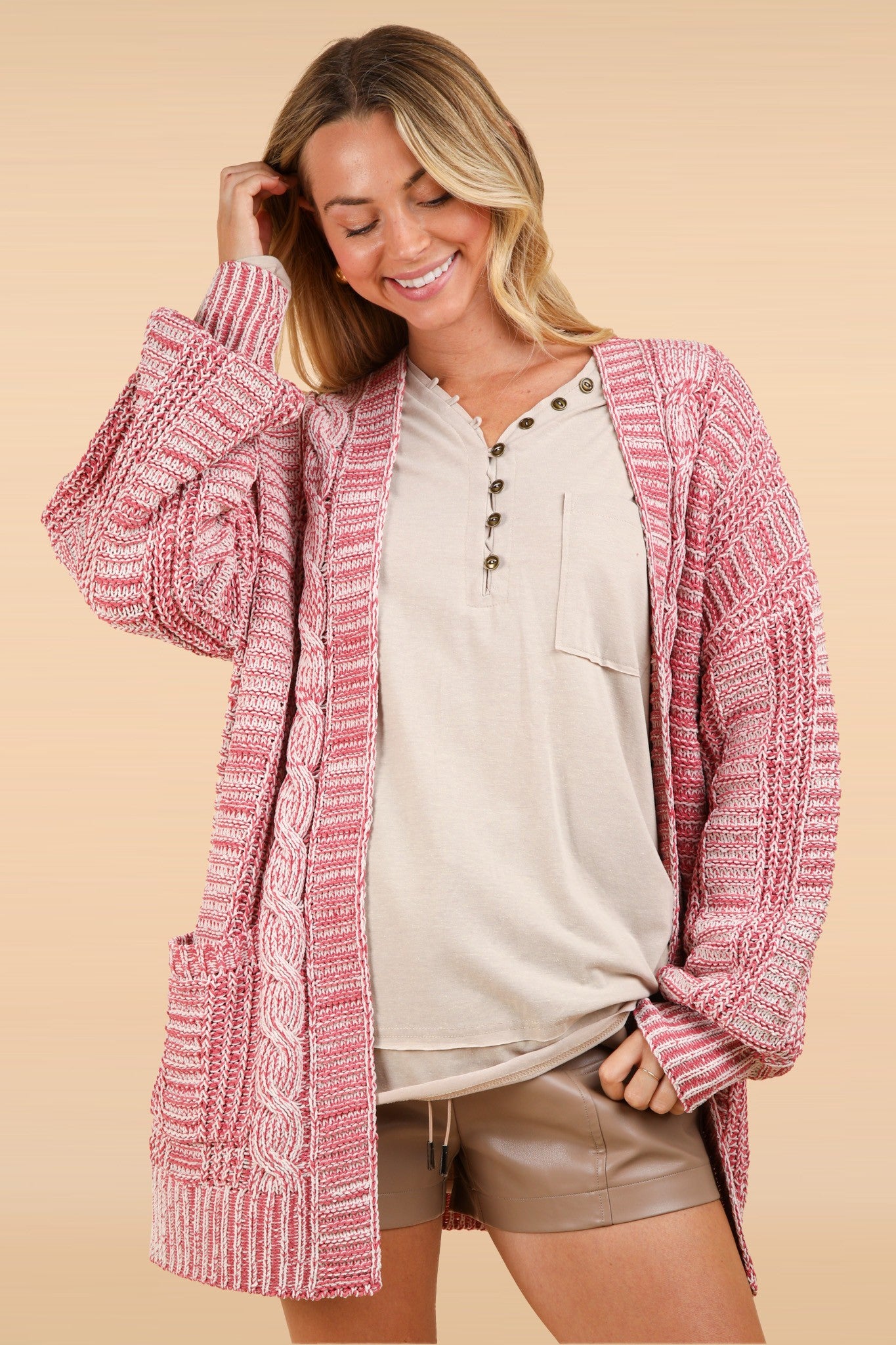 VERY J Cable Knit Cardigan