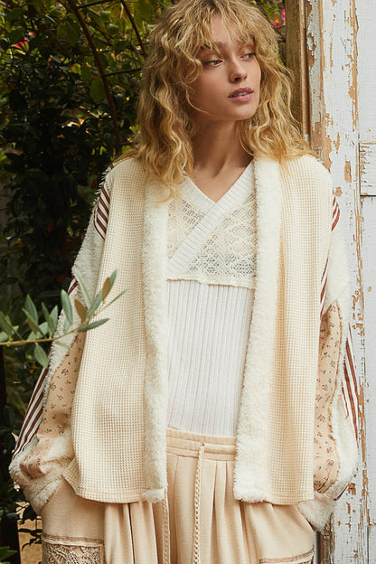 Waffle Knit Fleece Cardigan