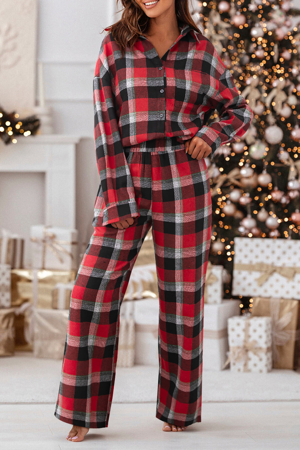 Red Christmas Pattern Pajama Set