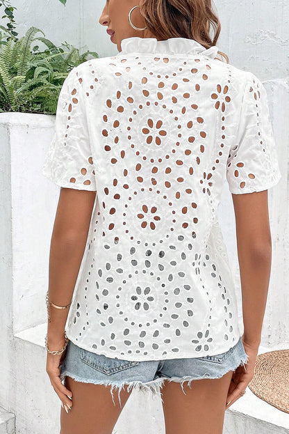 White Boho Cut-out Blouse