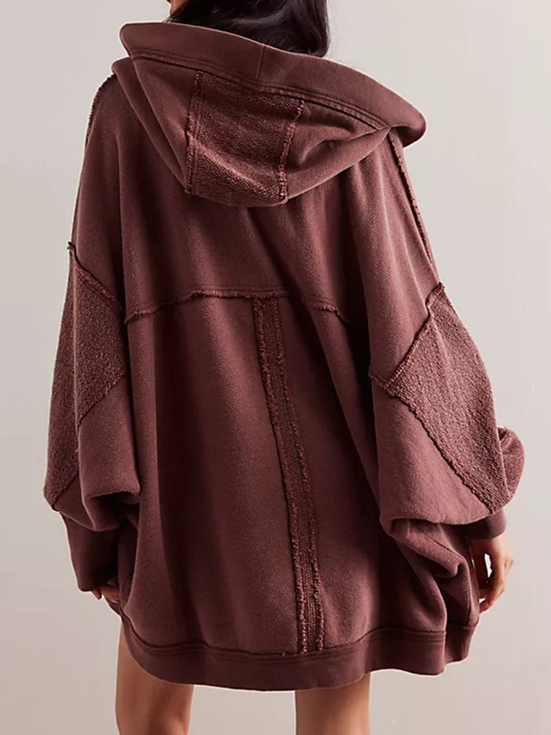 Exposed Seam Hooded Cardigan