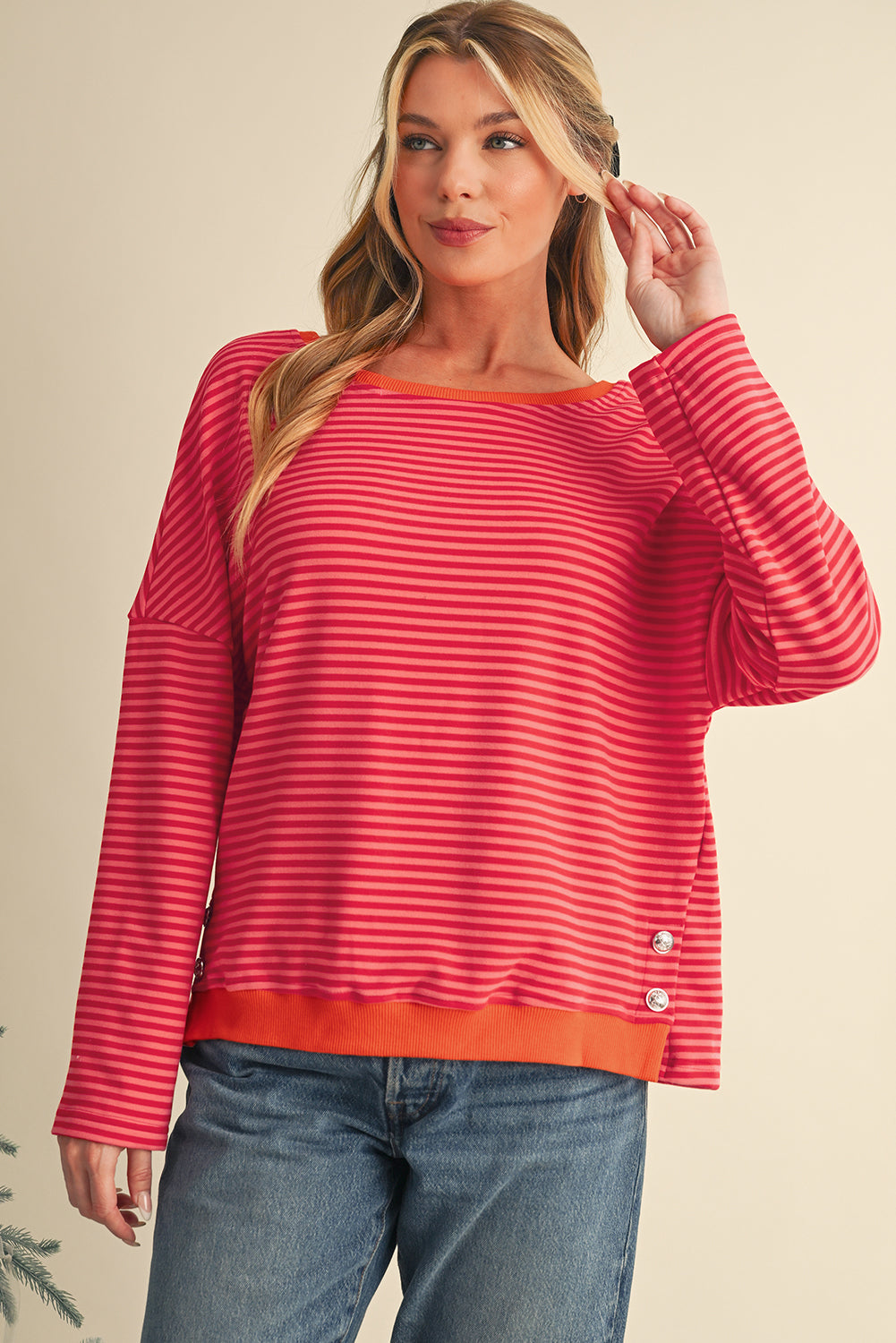 Tomato Red Striped Top