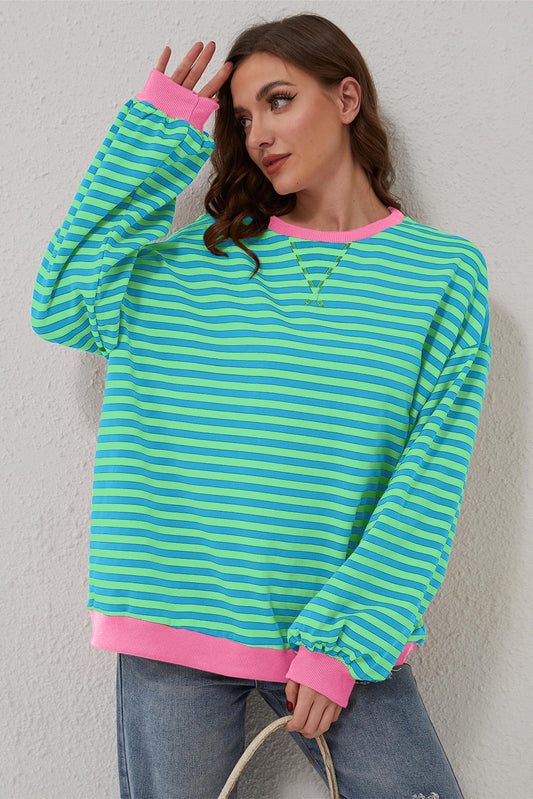 Striped Contrast Edge Oversized Pullover