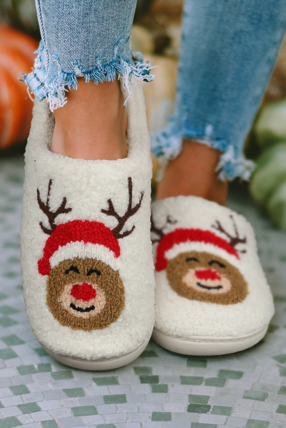 White Christmas Deer Pattern Slippers