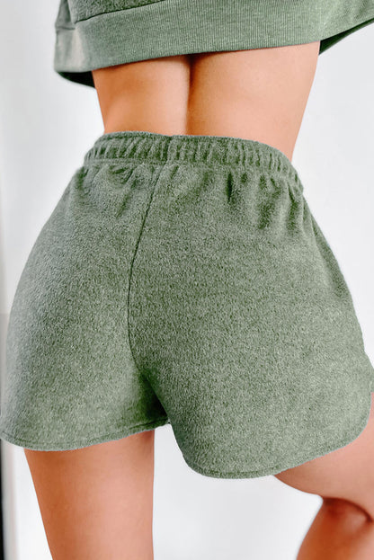 Green Fleece Cropped Sweater & Shorts Set