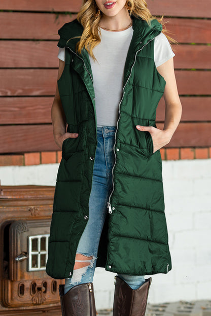 Green Hooded Long Vest Coat