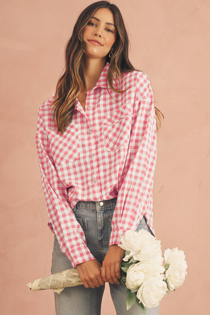 Pink Gingham Print Shirt