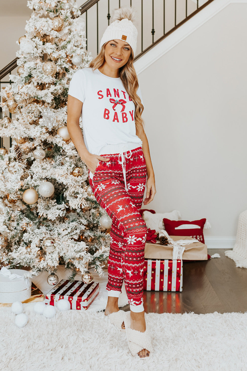 White SANTA BABY Bow Graphic Tee