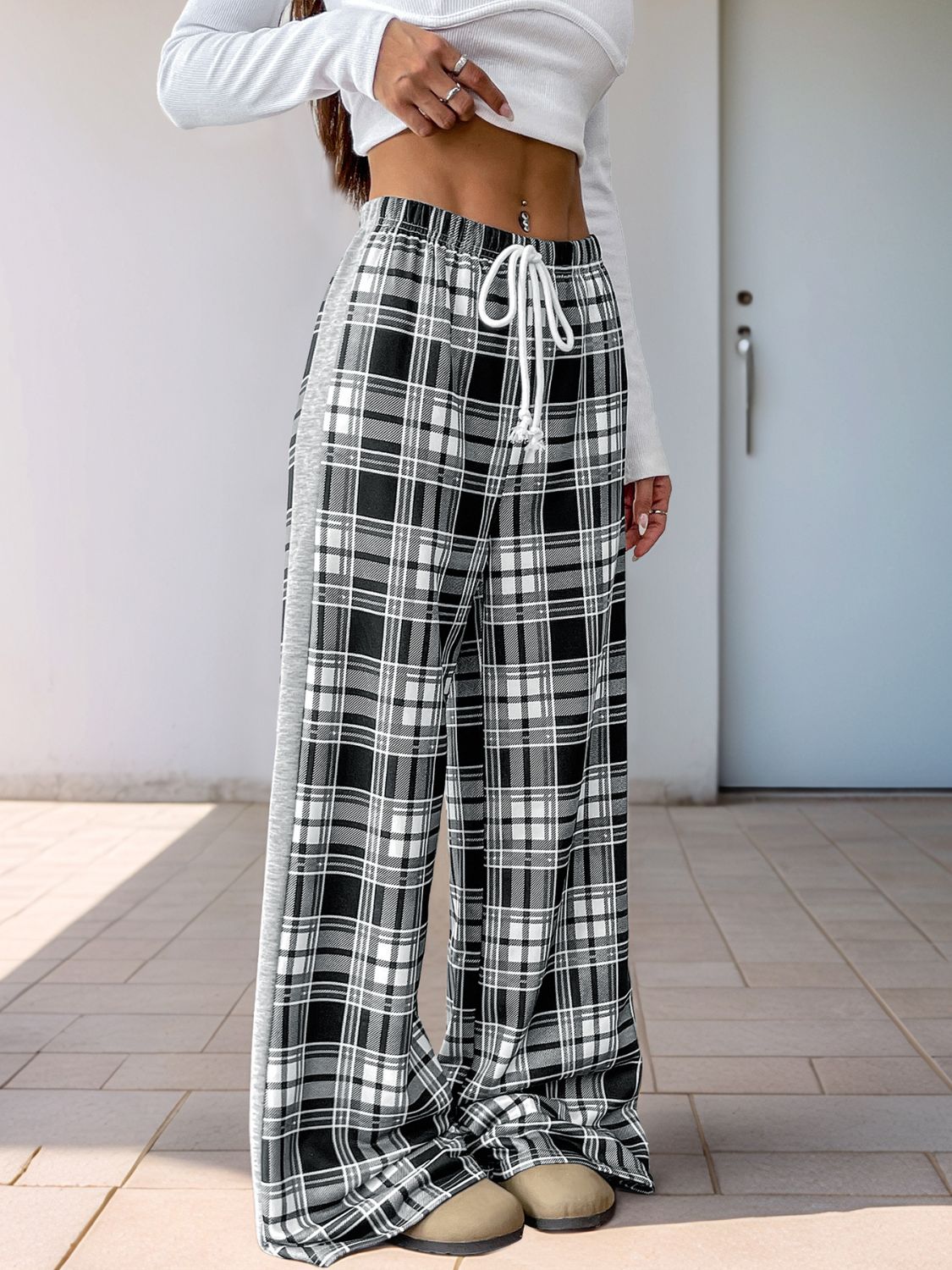 Perfee Plaid Wide Leg Pants