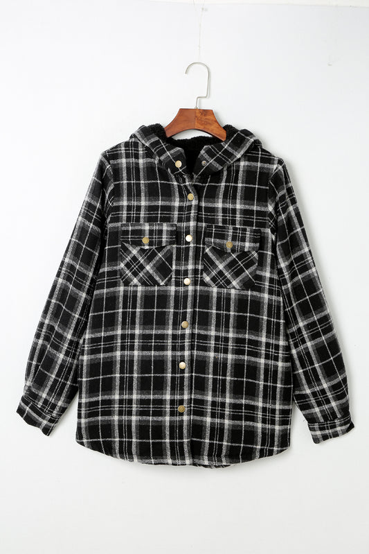 Black Sherpa Lined Hooded Flannel Jacket