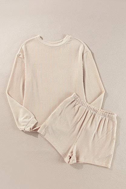 Parchment Sweatshirt and High Waist Shorts Set