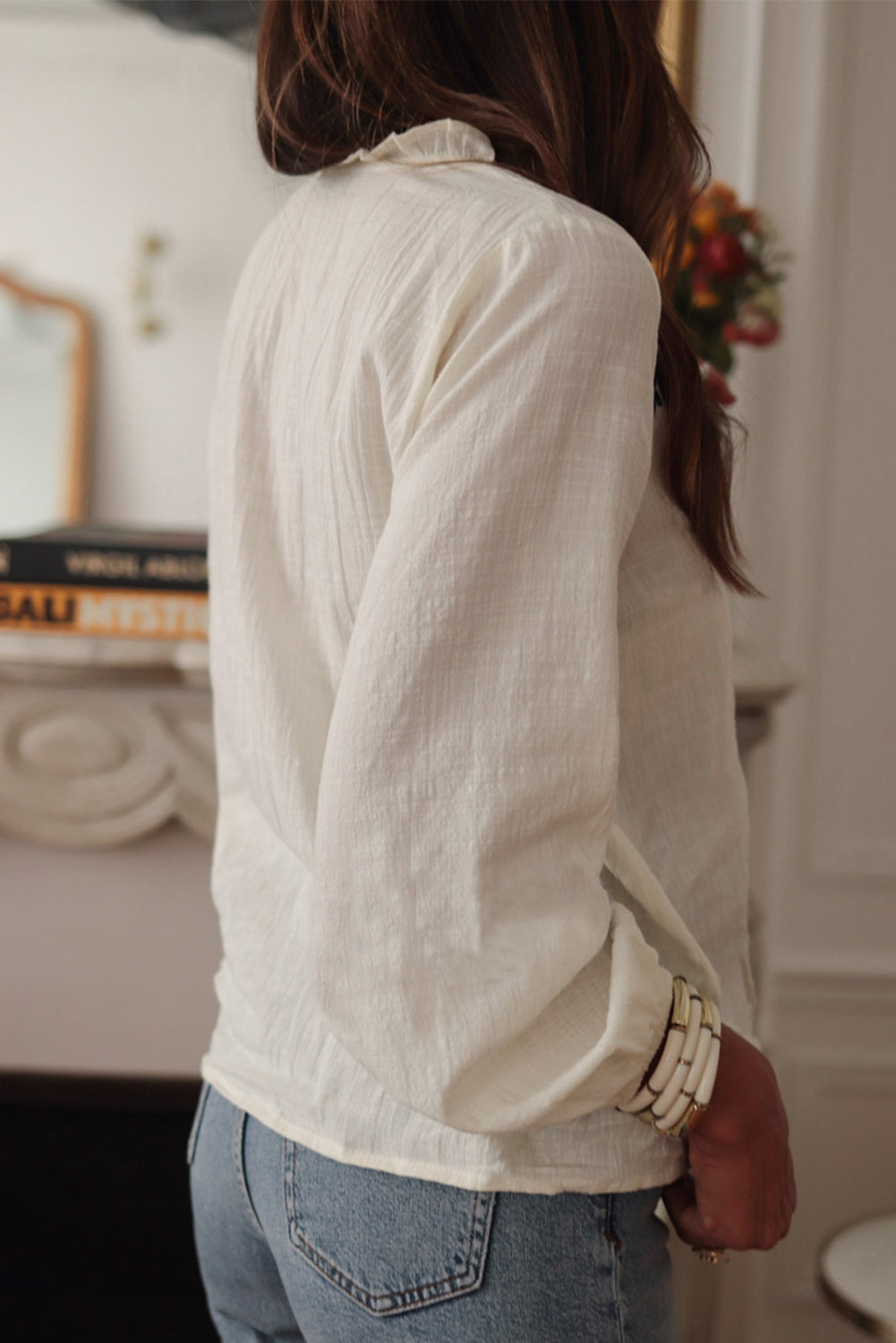 White Floral Embroidered Blouse