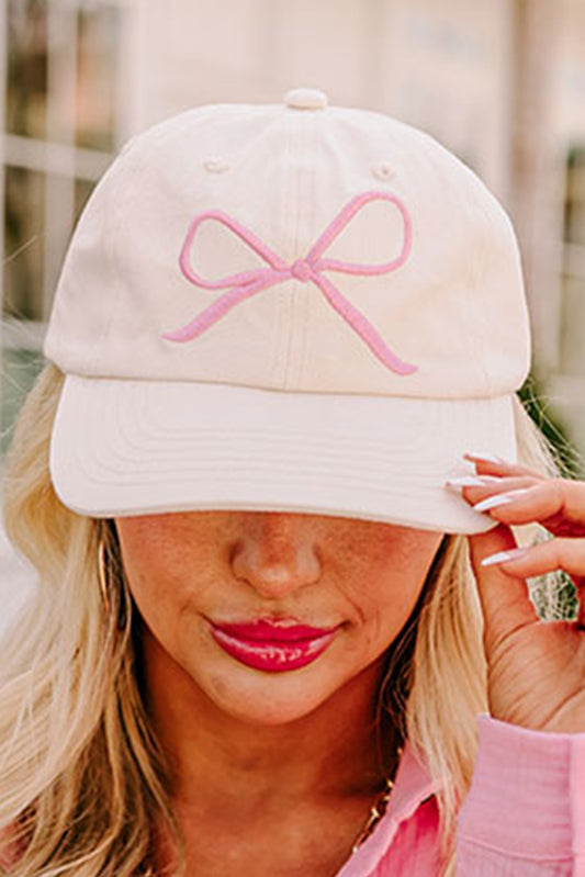 White Bow Embroidered Baseball Cap