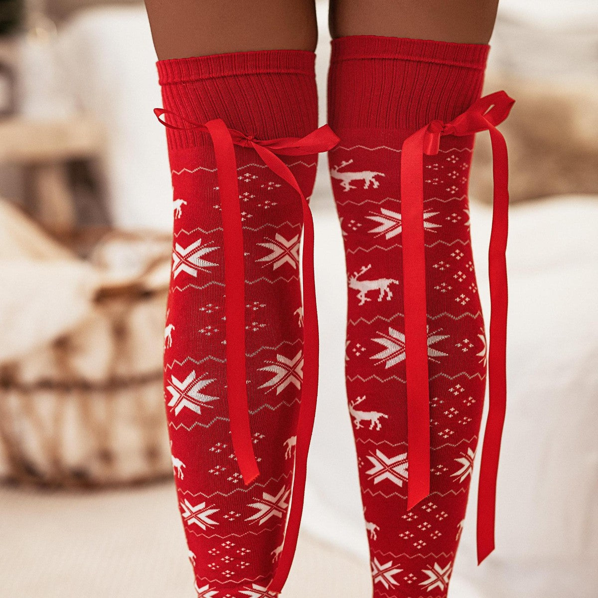 Christmas Print Over Knee Stockings