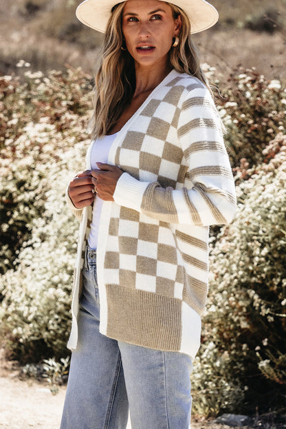 Beige Striped Knitted Cardigan