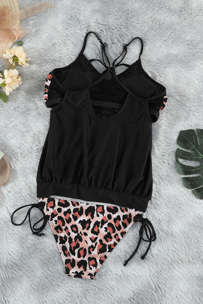 Black Leopard Tankini Set