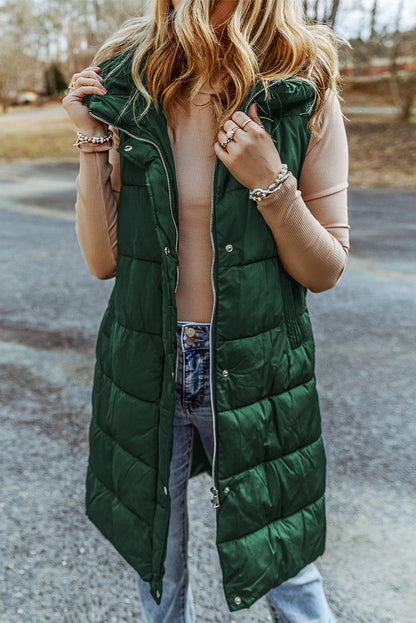 Green Hooded Long Vest Coat