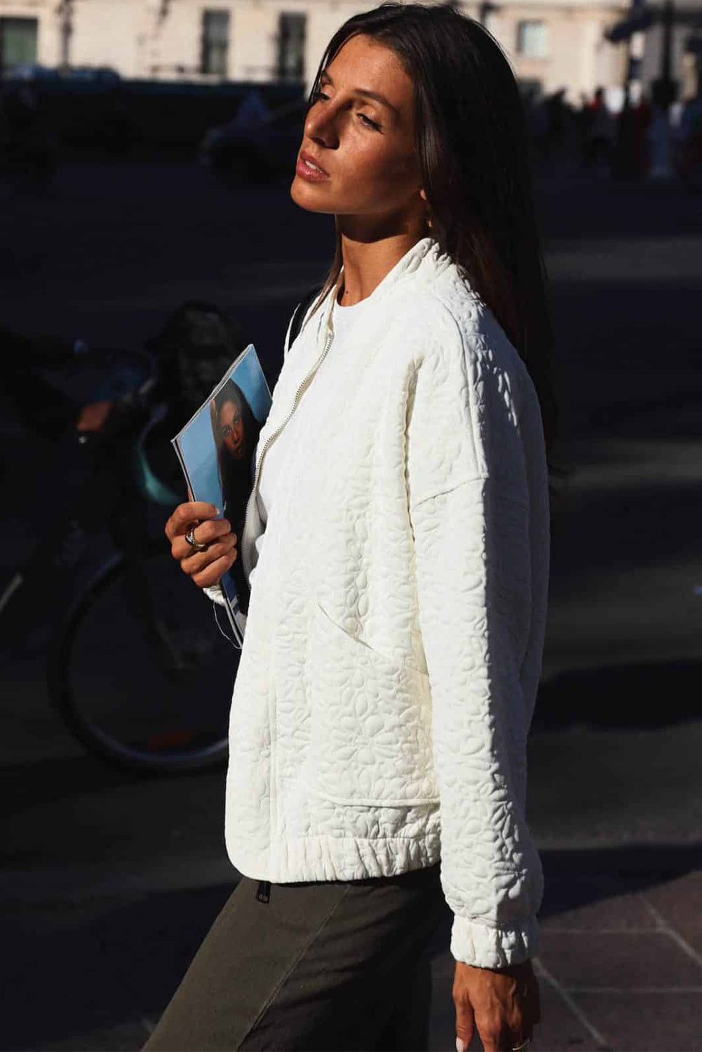 Floral Embossed Zip Up Jacket