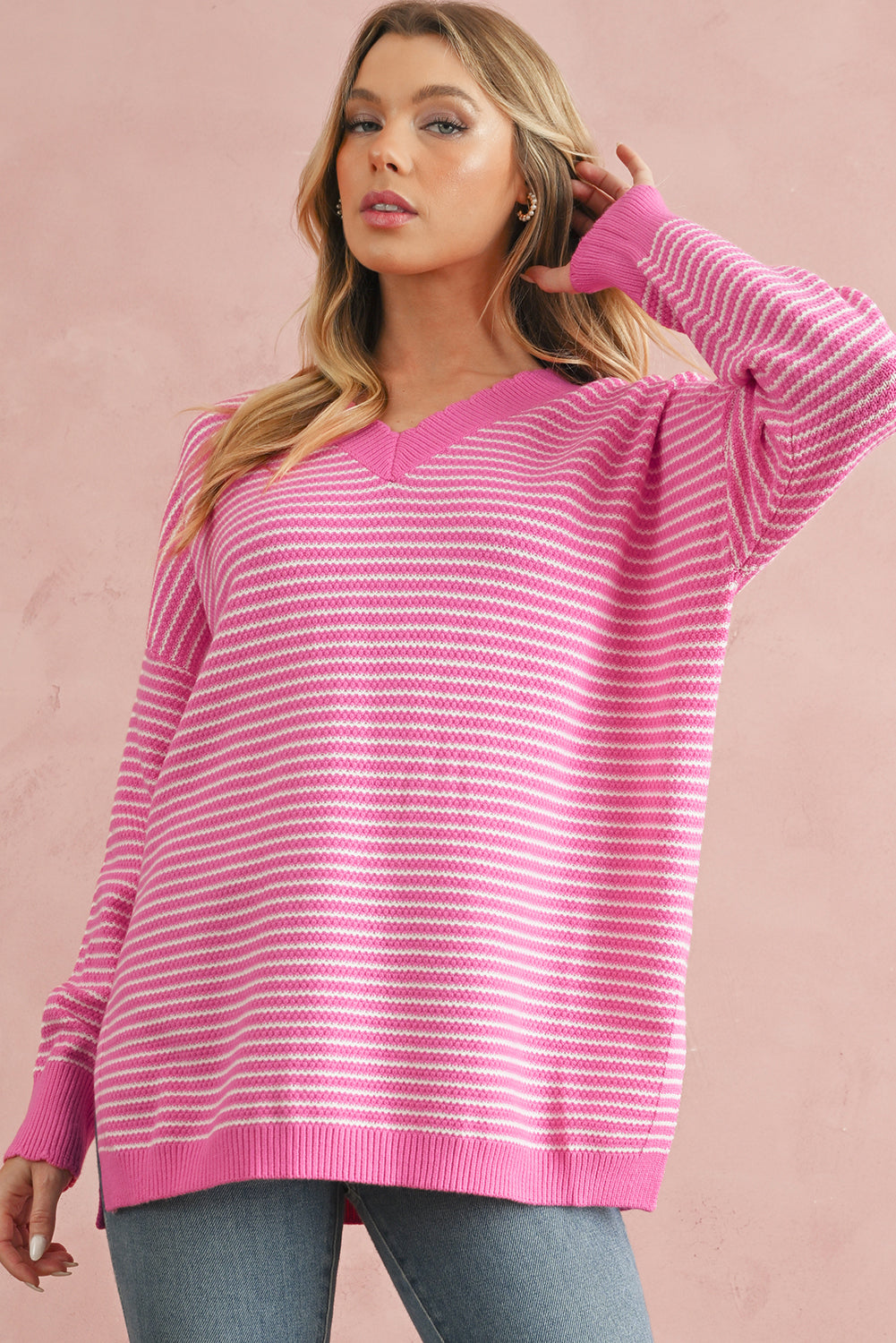 Pink Striped Knitted Sweater