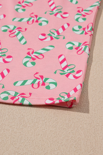 Pink Christmas Print Pajama Set