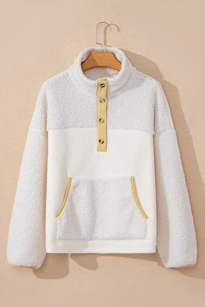 Beige Fleece Sweatshirt with Pocket