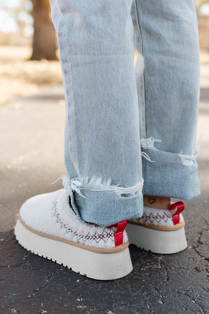 White Suede Plush Thick Sole Slippers