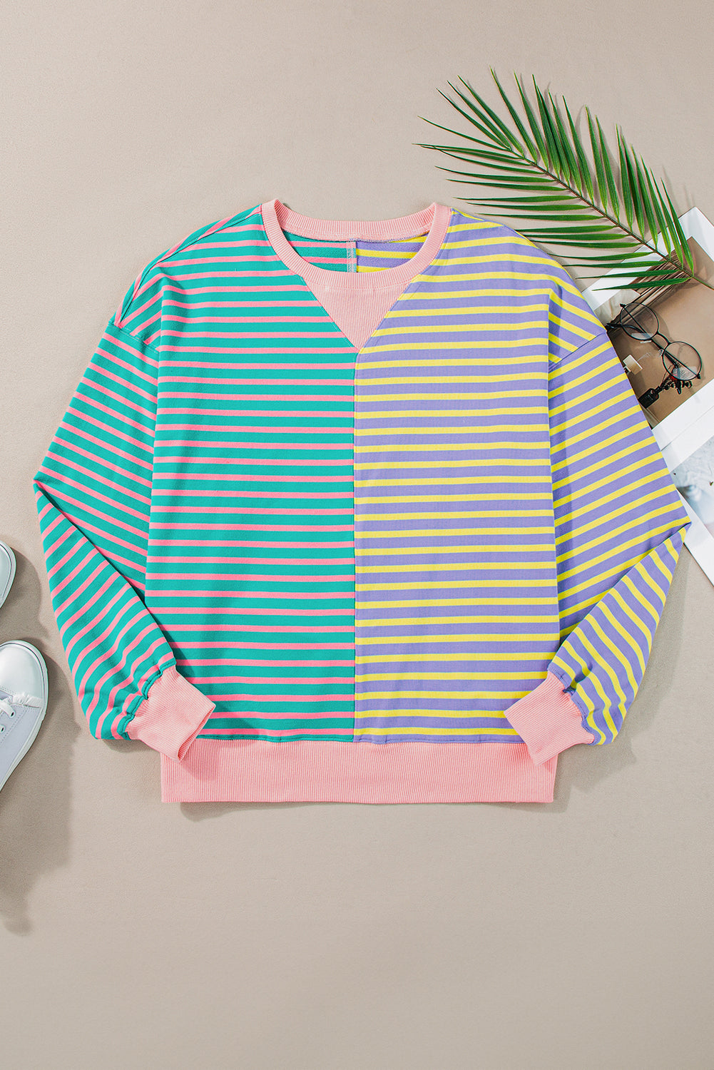 Sky Blue Striped Oversize Sweatshirt