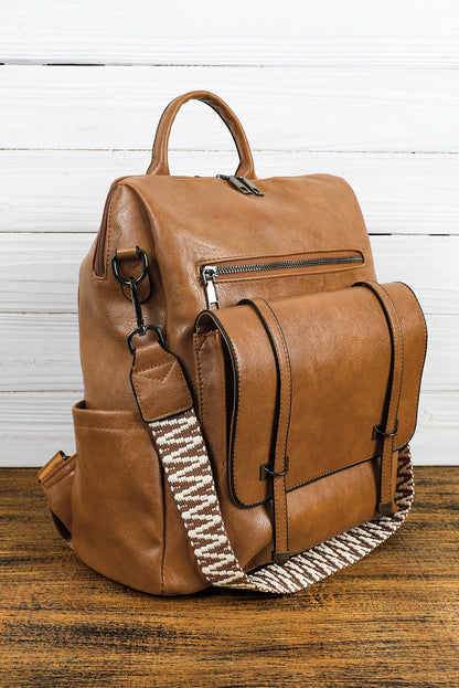 Camel Embroidered Strap Backpack