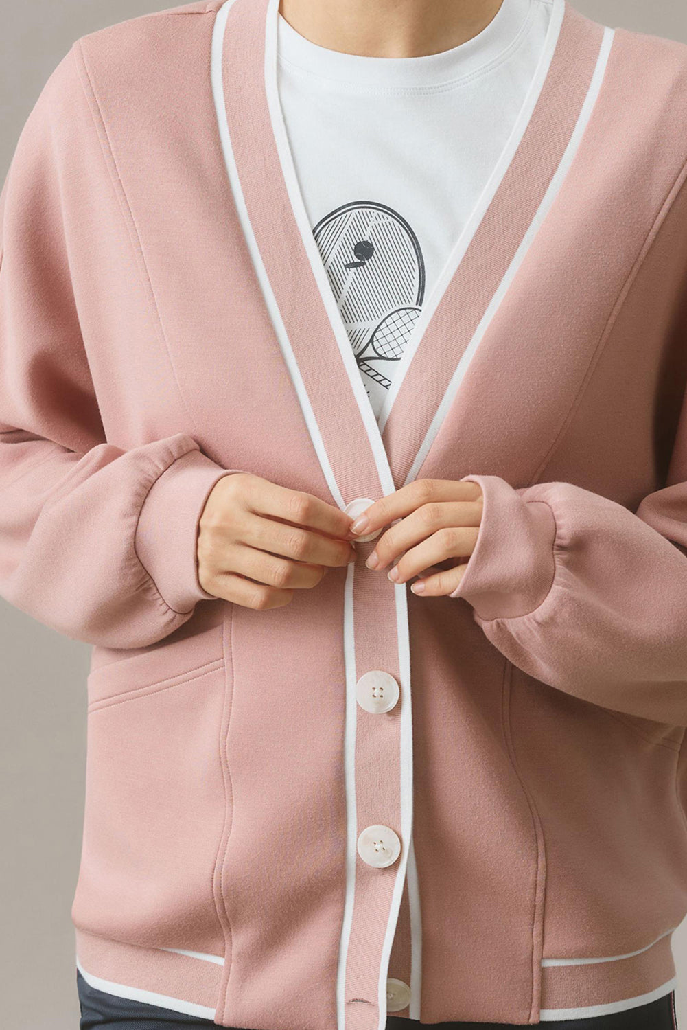 Pink Sweatshirt Cardigan