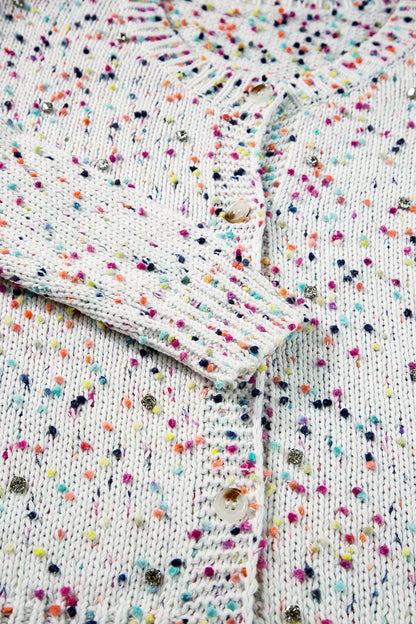 White Confetti Knit Cropped Cardigan