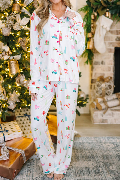 White Christmas Print Pajama Set