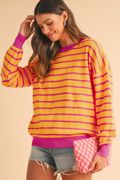 Striped Round Neck Drop Shoulder Sweater