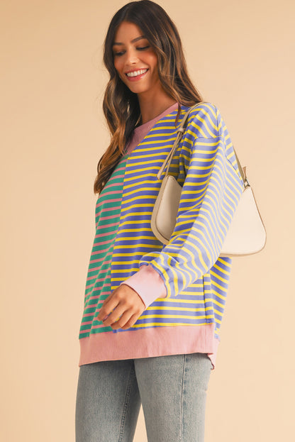 Sky Blue Striped Oversize Sweatshirt