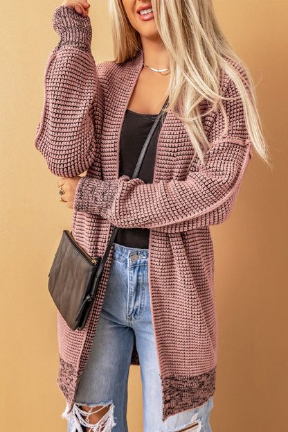 Pink Casual Knit Long Cardigan