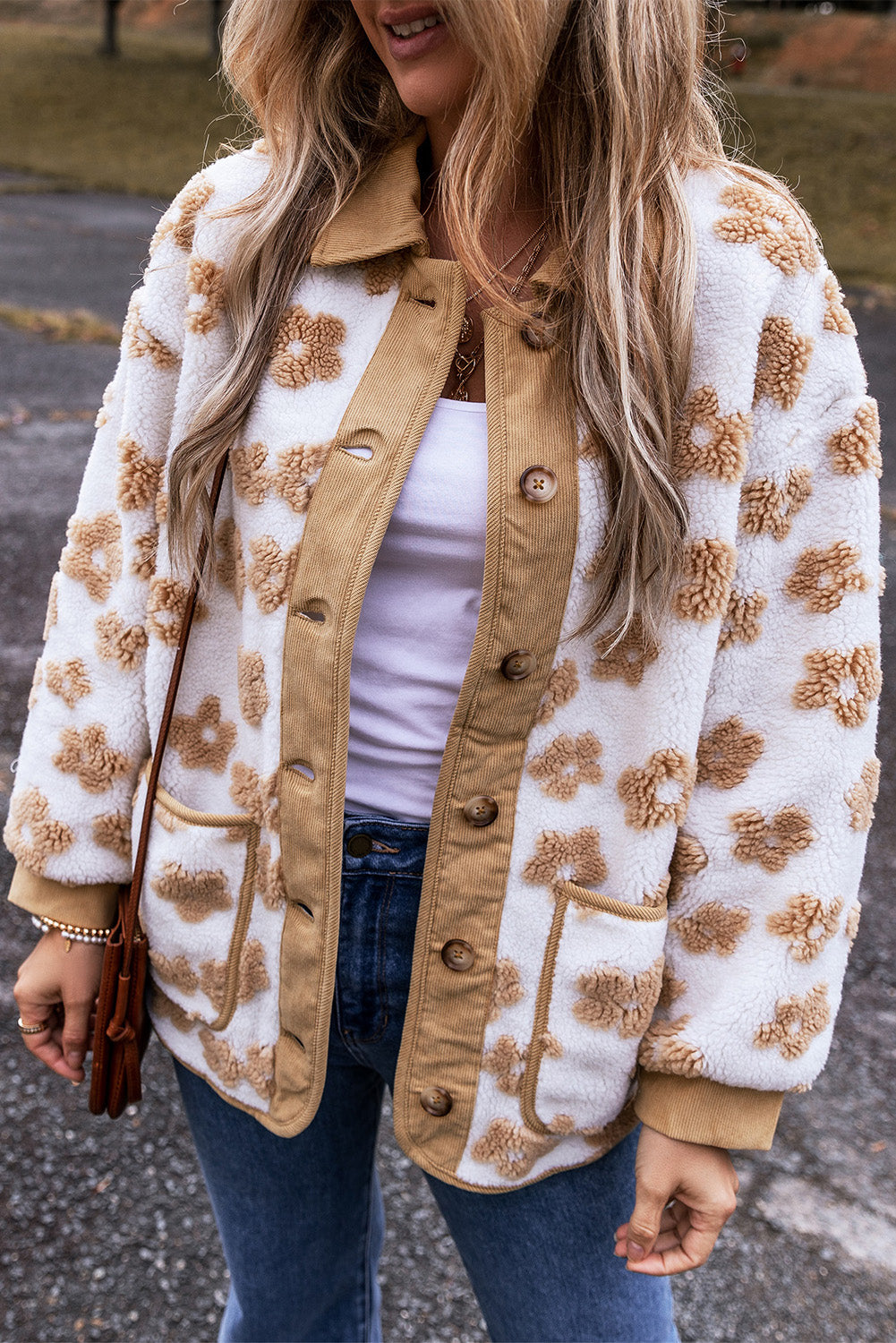 Beige Cute Flower Pattern Jacket