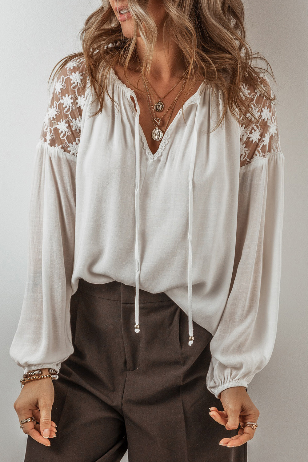 White Floral Lace Blouse