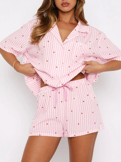 Collared Neck Short Sleeve Top and Shorts Set