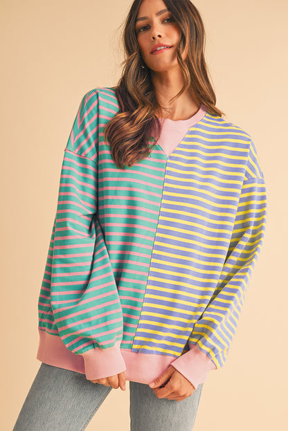 Sky Blue Striped Oversize Sweatshirt