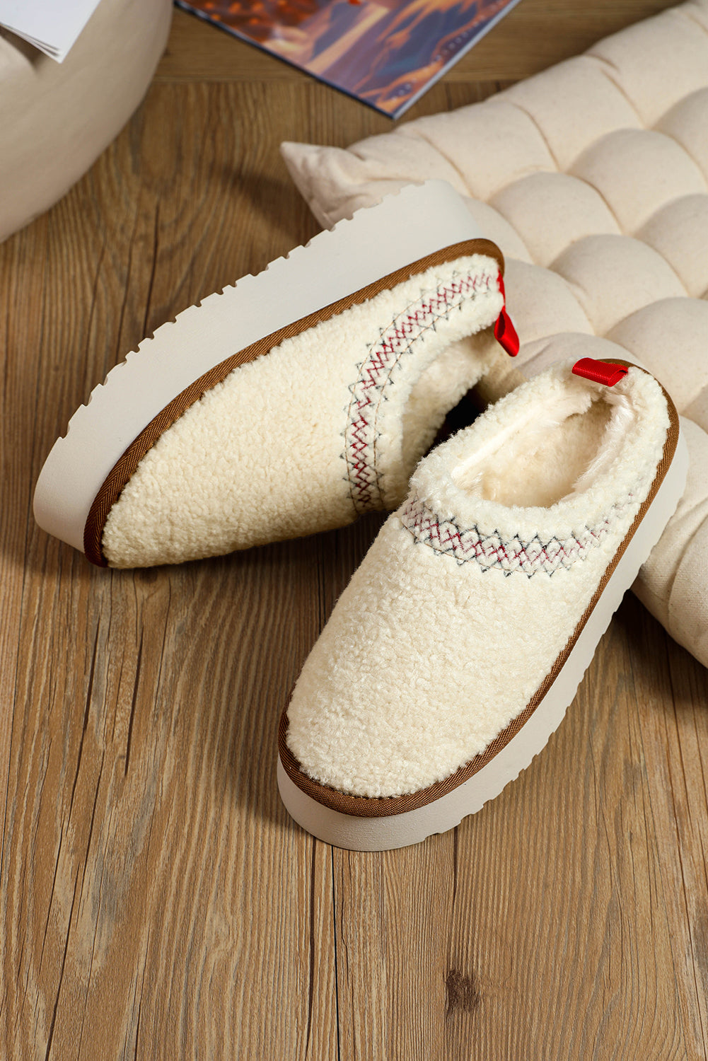 White Suede Plush Thick Sole Slippers