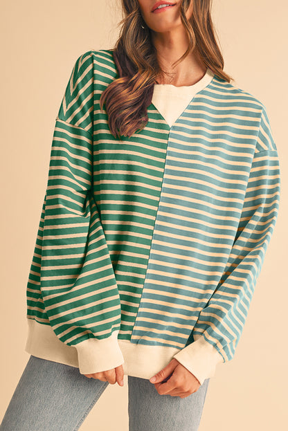 Green Striped Oversized Sweatshirt