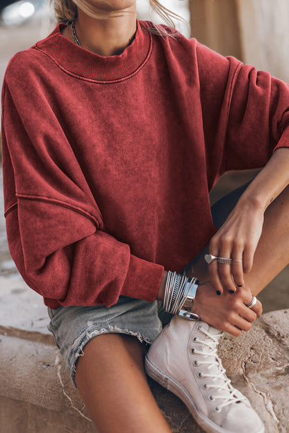 Plain Drop Shoulder Crew Neck Pullover Sweatshirt