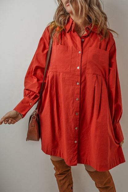 Tomato Red Mini Shirt Dress