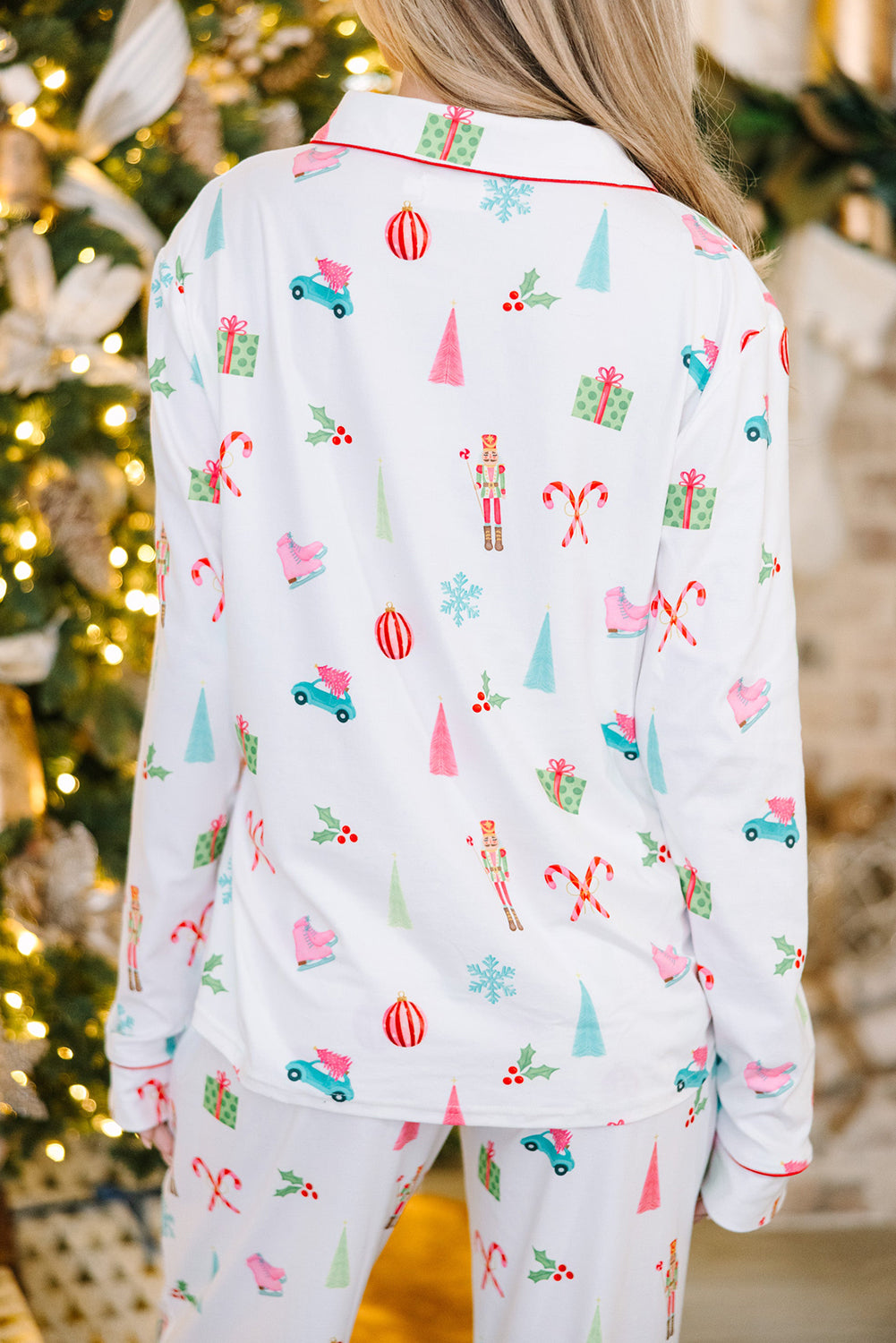 White Christmas Print Pajama Set